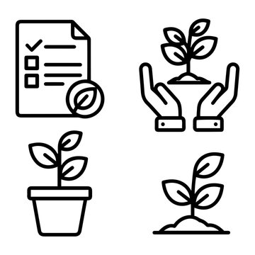 Collection of Line Icons for Sustainable Development, Eco-Friendly Practices, and Plant Growth