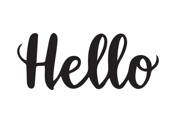 Hello text calligraphy and typography white template design.