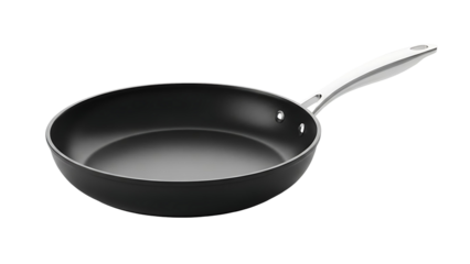 Modern Non-Stick Frying Pan with Silver Handle Isolated on Transparent Background