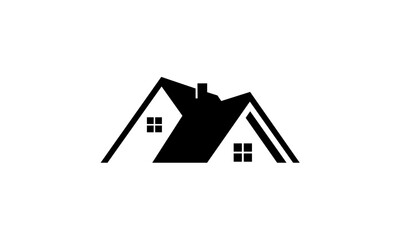 Minimalist black and white house roof logo design.
