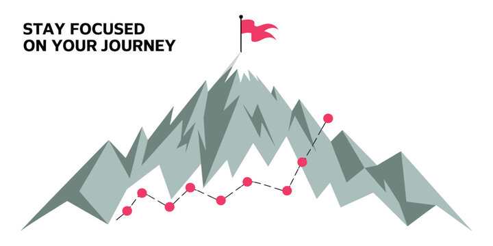 Journey Concept Vector, a professional showing a mountain trail with a summit flag, ideal for business planning, goal setting, strategy, and progress