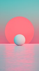 Minimalist Soft Gradient Sunrise with Floating Sphere and Water Reflection