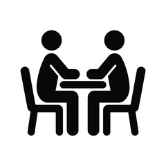 Fototapeta premium Two simple figures sit facing one another at a table on a transparent background