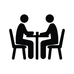 Two simplified human figures are seated at a small table, viewed directly on a transparent background
