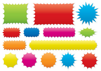 A set of many jagged frames in various shapes