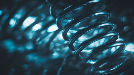 Close up of a metallic blue coil with bokeh lights in the background.