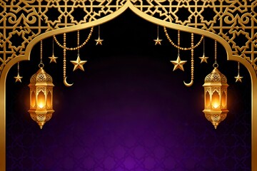 Elegant Eid al-Fitr Illustration Golden Islamic Pattern