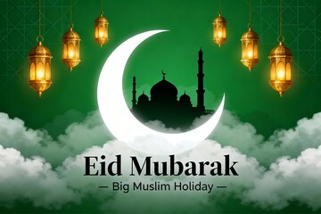 Eid al-Fitr Celebration Illustration with Traditional Clothes