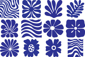 Collection of Abstract Blue Floral and Wave Patterns Keywords: abstract, pattern, floral, flower