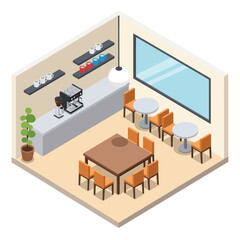 Modern Coffee Shop Interior Design Illustration.