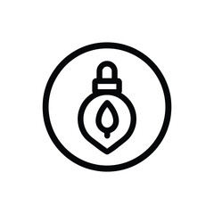 Fototapeta premium Black line art illustrates simple leaf inside a droplet in rounded frame on white background