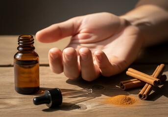 Warm cinnamon oil for aromatherapy and natural self care