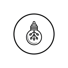Obraz premium Lightbulb shows branch with leaf inside black circle, with a white background