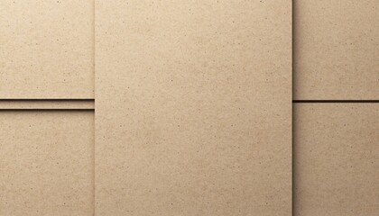 Fototapeta premium Minimalist beige kraft cardboard background featuring panel lines and folds.