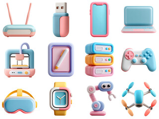 Vibrant 3d Rendered Pastel Modern Technology Devices Collection