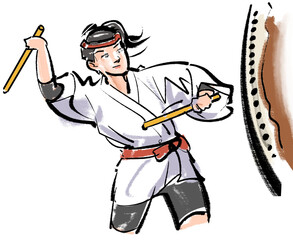 女性が叩く大太鼓