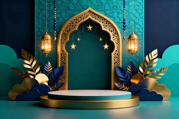Joyful Eid al-Fitr Illustration with Lantern Decorations