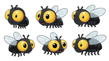 Obraz premium Cute Cartoon Fly Character Vector Set, Funny Insect Mascot with Big Eyes in Various Poses