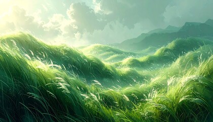 Green meadow in morning light