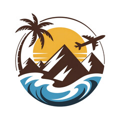 Travel design illustration art with plane and tree