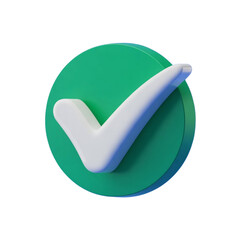 White 3D tick sign on a green circle Background