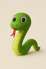 Fototapeta premium Adorable green snake with a red tongue sticks out, set against a neutral backdrop showcasing its cartoonish charm