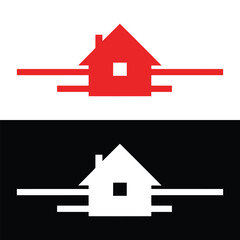 Red and white house logo design
