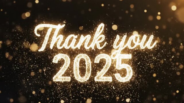 Golden thank you 2025 on sparkling background.