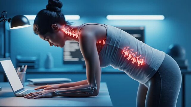 glow spine visualization showing evolving desk posture for ergonomic awareness
