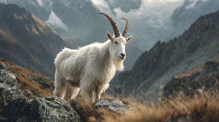 Majestic Mountain Goat Standing Proudly on Rocky Alpine Terrain.
