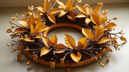 Golden Autumn Leaves Circular Wreath