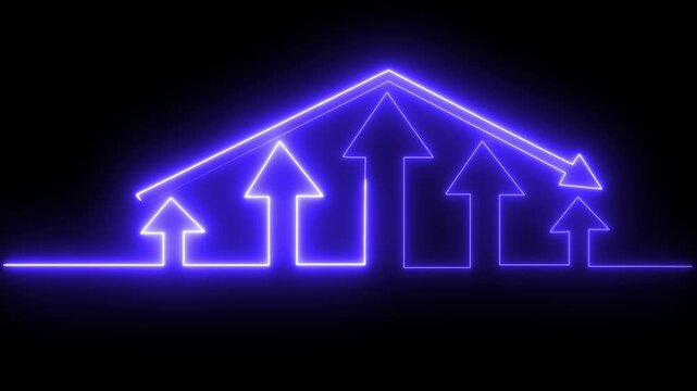 glowing neon blue color business graph icon animation business report presentation growth bar chart line finance stock marketing success profit trend up and down arrow.
