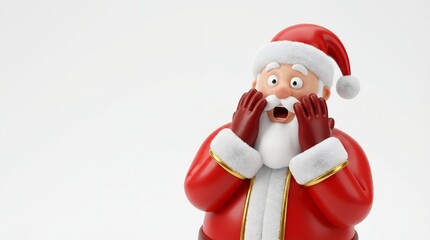 Shocked Santa Claus Character with Hands on Cheeks.