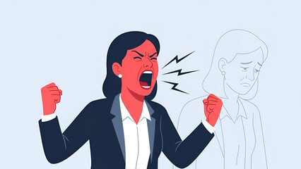 Vector illustration of a woman expressing intense anger and frustration with past depression in