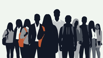 Diverse Group of Students Standing Together in Silhouette.
