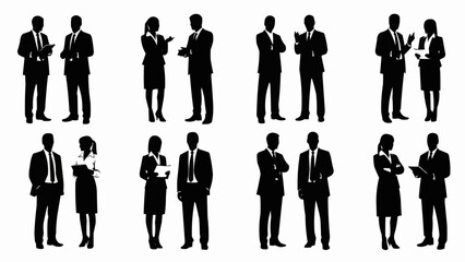 Silhouettes of Business People in Various Poses and Interactions.