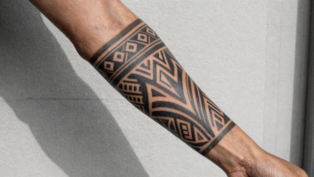 Triangle and band geometric tribal tattoo on forearm