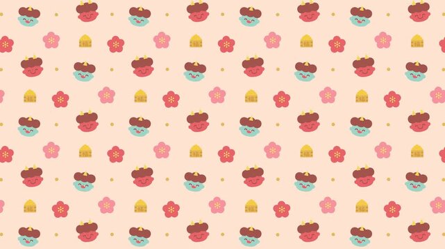 赤鬼と青鬼の節分パターンイラストアニメーション素材（橙背景）