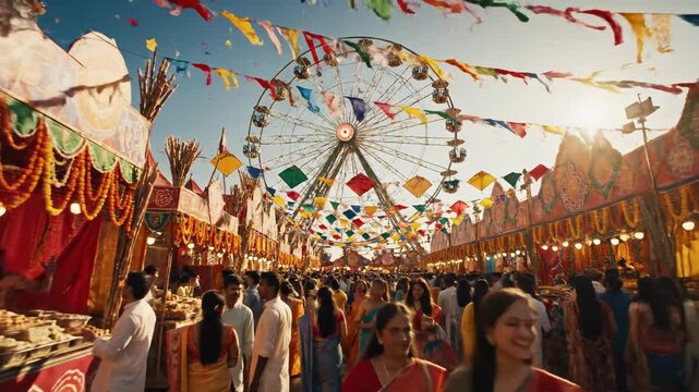 Indian Festival Celebration with Ferris Wheel and Kites
