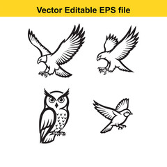 Obraz premium vector editable eps file of four different bird silhouettes flying and standing
