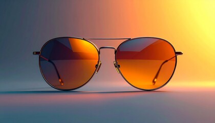 Aviator Style Sunglasses with Orange Lenses Reflecting Light on Pale Surface