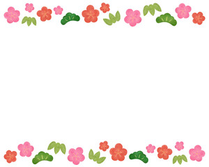 松竹梅 フレーム 水彩手描きイラスト お正月 日本 飾り枠