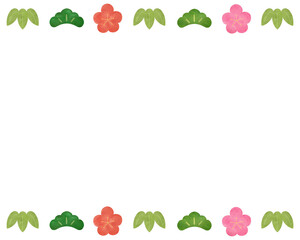 松竹梅 フレーム 水彩手描きイラスト お正月 日本 飾り枠