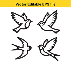 Obraz premium four black and white flying bird silhouettes in different positions vector illustration