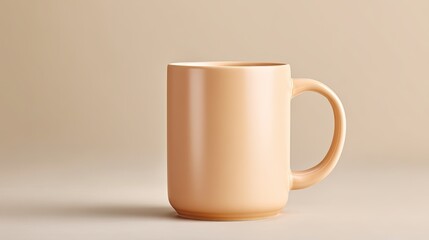Obraz premium Elegant and Simple Ceramic Mug Against Soft Beige Background for Minimalist Lifestyle and Modern Design Aesthetic in Interior Decor Photography