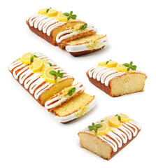 Delicious lemon pie isolated on white, set