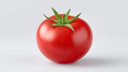 Fresh vibrant red tomato isolated on a plain background with green leaves showcasing natural produce and healthy eating concepts for culinary purposes