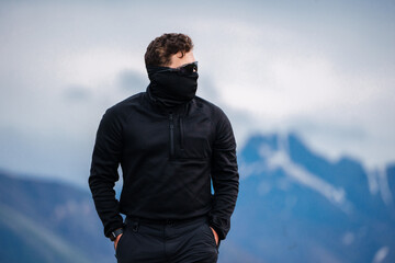 Man enjoys hiking adventure trip in Denali national Park