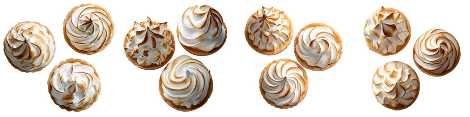 Beautiful lemon meringue pies arranged on transperent&nbsp; background
