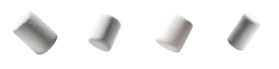Four marshmallows in different rotations on transperent&nbsp;background